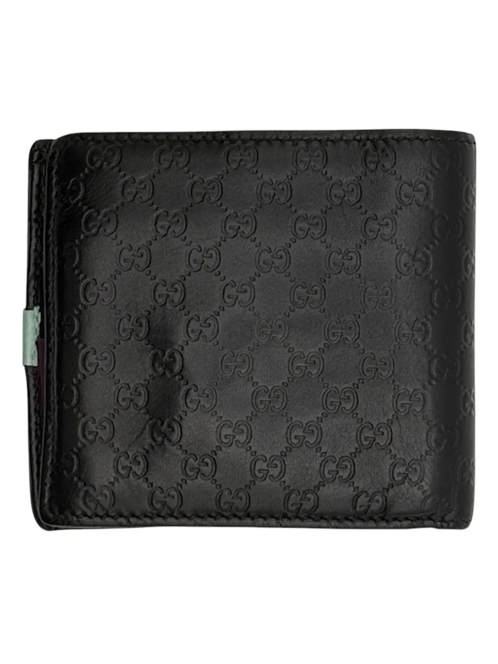 Gucci Microguccissima Bi-Fold Wallet Black Leather Purple Mint Interior